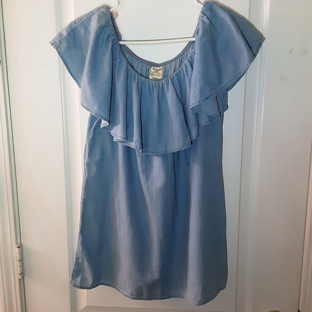 Faded Glory peasant blouse size small light blue denim type
